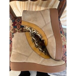 Rag & Bone Oslo Taupe Suede Shearling Lined High Top Boots women's 10.5 Gum Sole